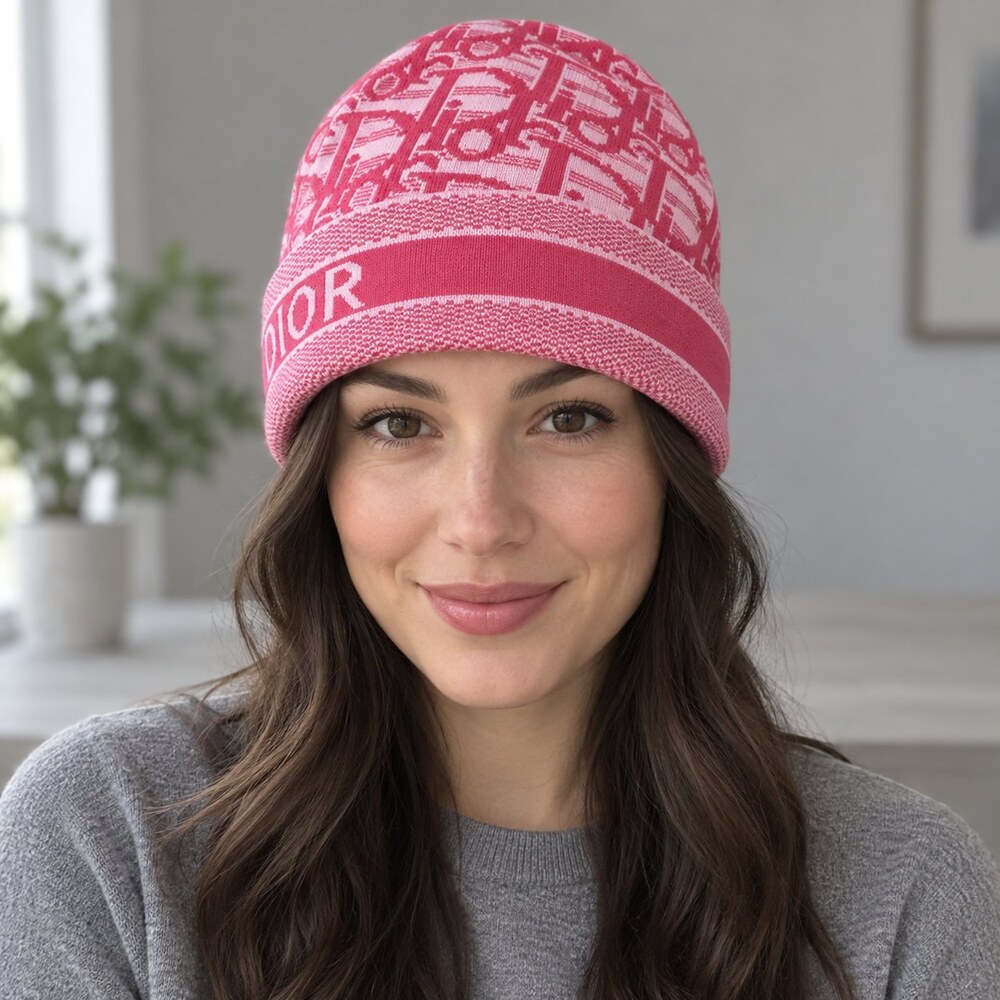 Dior Pink Oblique Knit Beanie - Picture 2 of 6